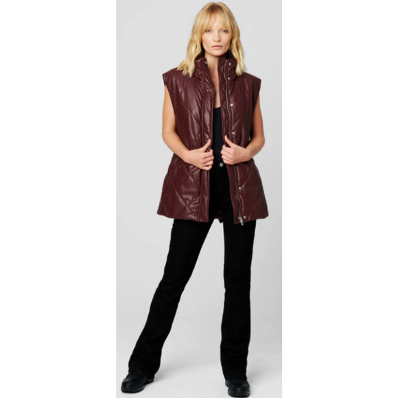 BLANK NYC Burgundy Faux Leather HOT SHOT VEST with Belt Small 4-8 NEW - Picture 1 of 10